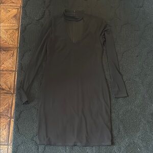 Express Black Sheath Dress with Mock‎ Neck and Long Sleeves